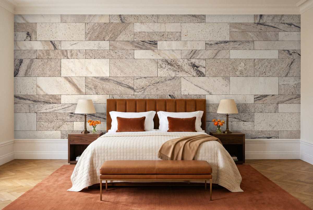 Cream Stone Mural in a bedroom