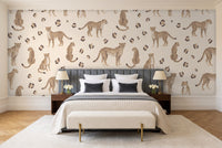 Beige Cheetah Animal Mural in a bedroom