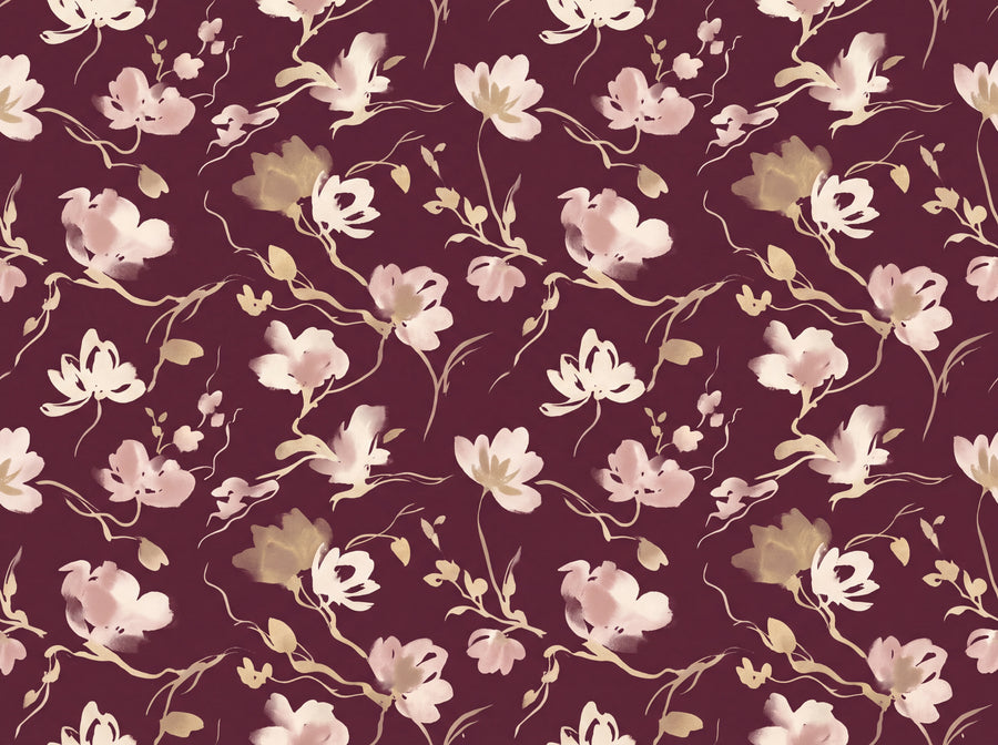 Burgundy Brushstroke Abstract Mural