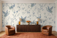 Blue Crane Animal Mural in a living room