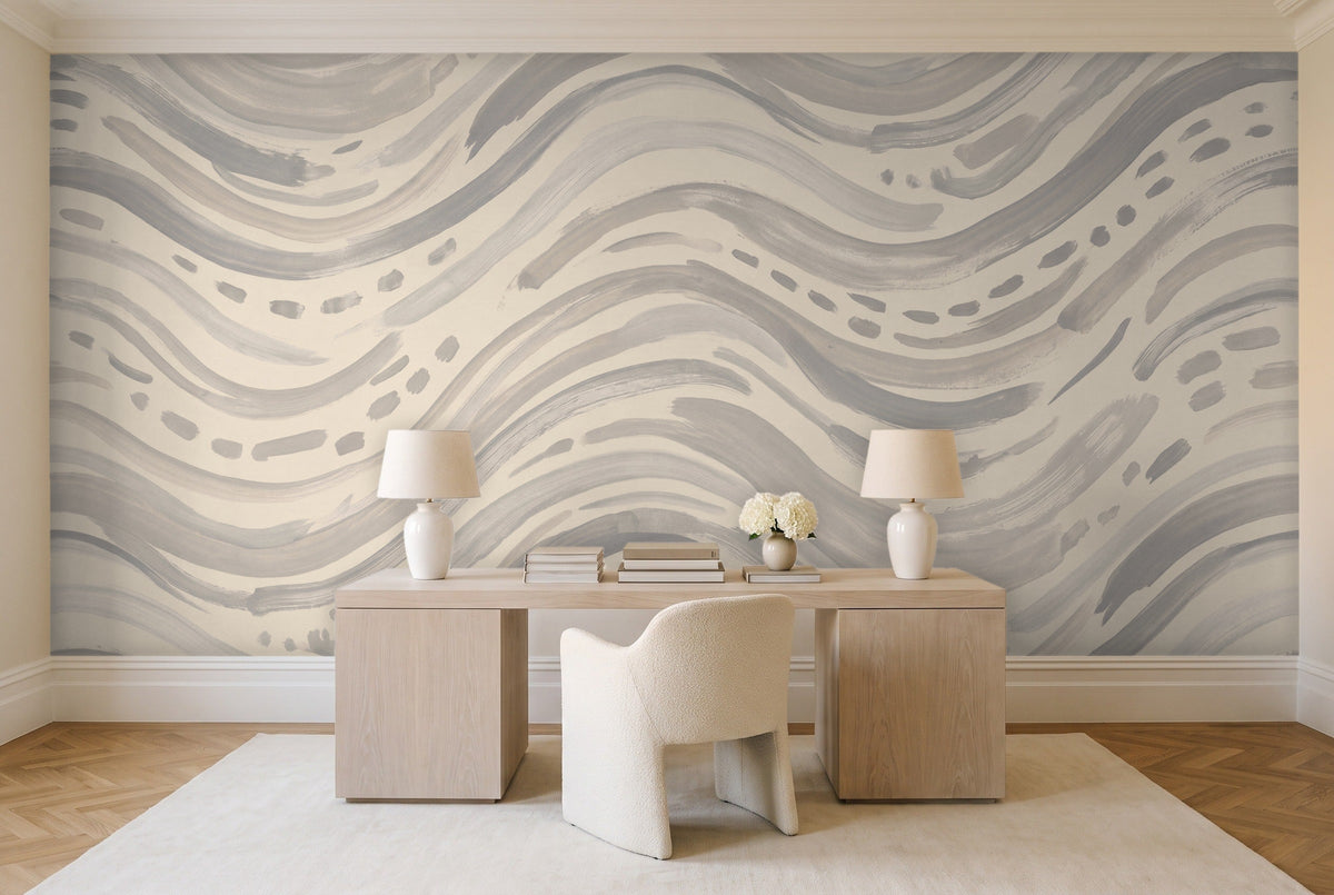 Grey Stripe Mural in a home office