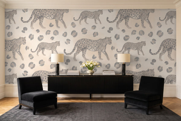 Grey Leopard Animal Mural