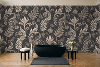 Charcoal Fern Botanical Mural in a bathroom