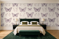 Lilac Butterfly Mural in a bedroom
