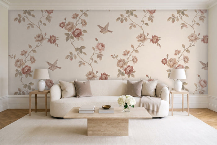 Blush Rose Floral Mural