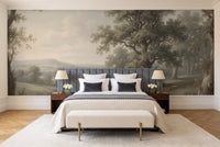 Sage Countryside Landscape Mural in a bedroom