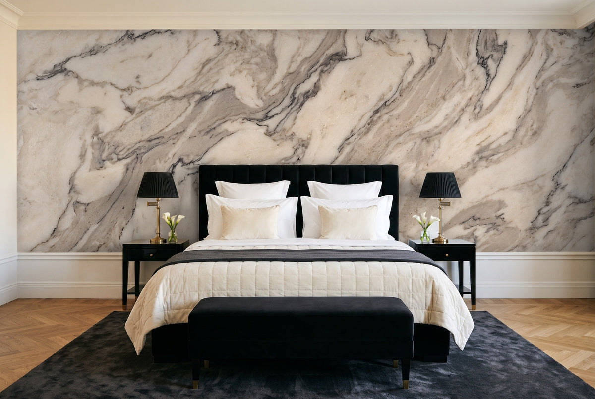 Cream Marble Mural in a bedroom