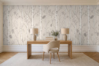 White Birch Botanical Mural in a home office