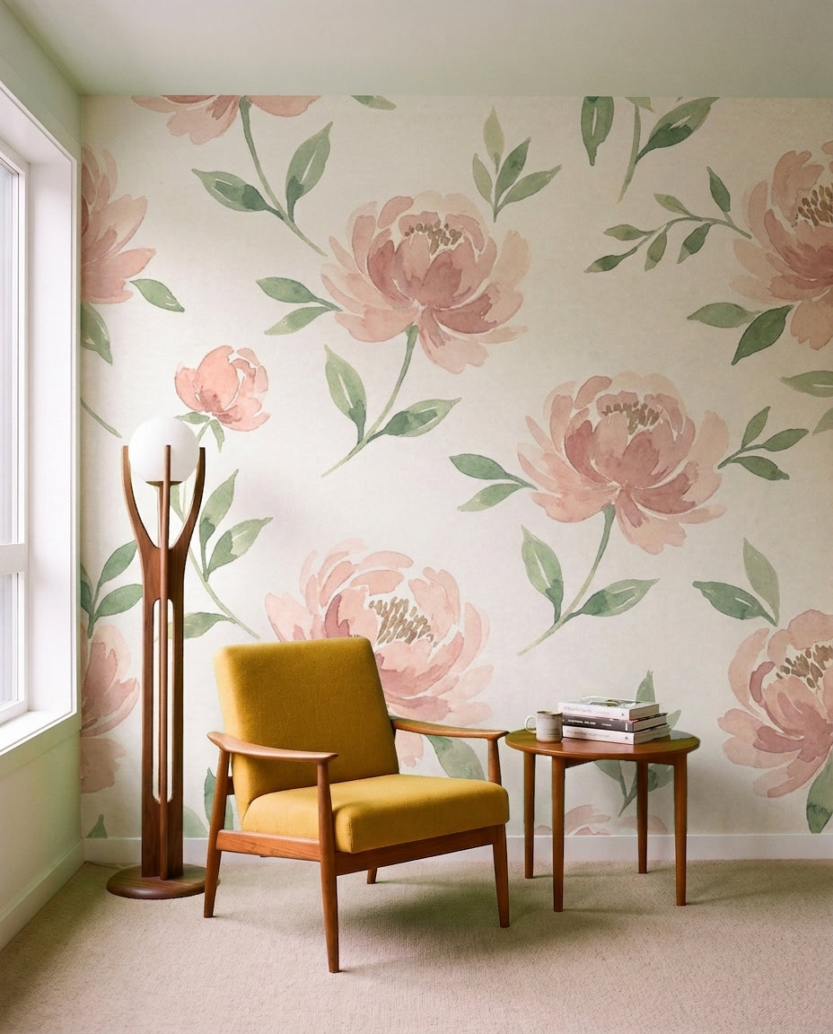 Pink Peony Floral Mural in an interior