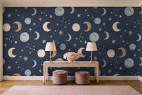 Navy Moon Celestial Mural in an entryway