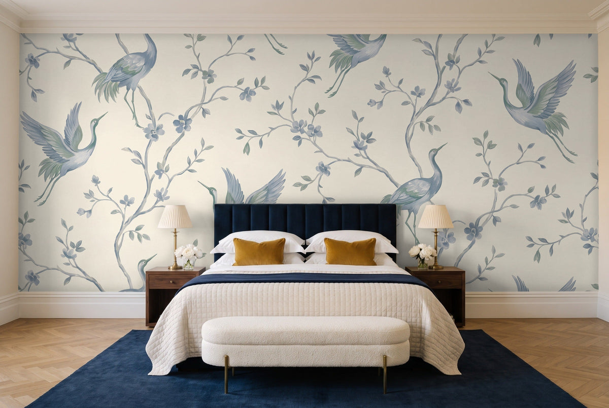 Blue Crane Animal Mural in a bedroom