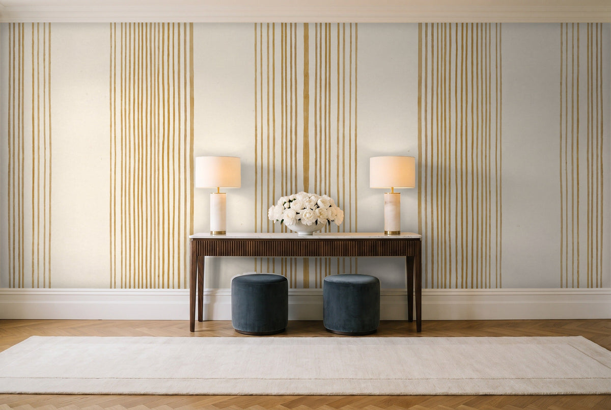 Mustard Stripe Mural in an entryway