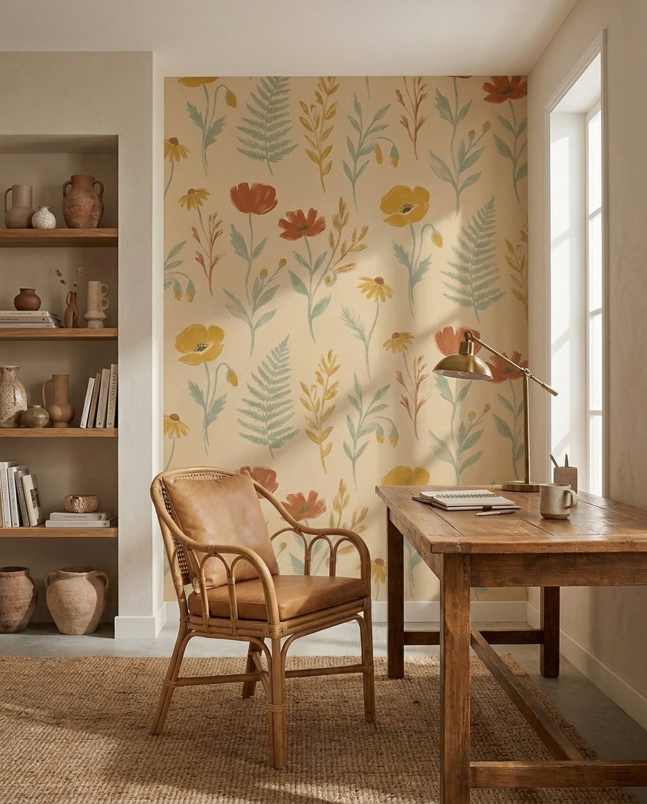 Mustard Wildflower Floral Mural in an interior