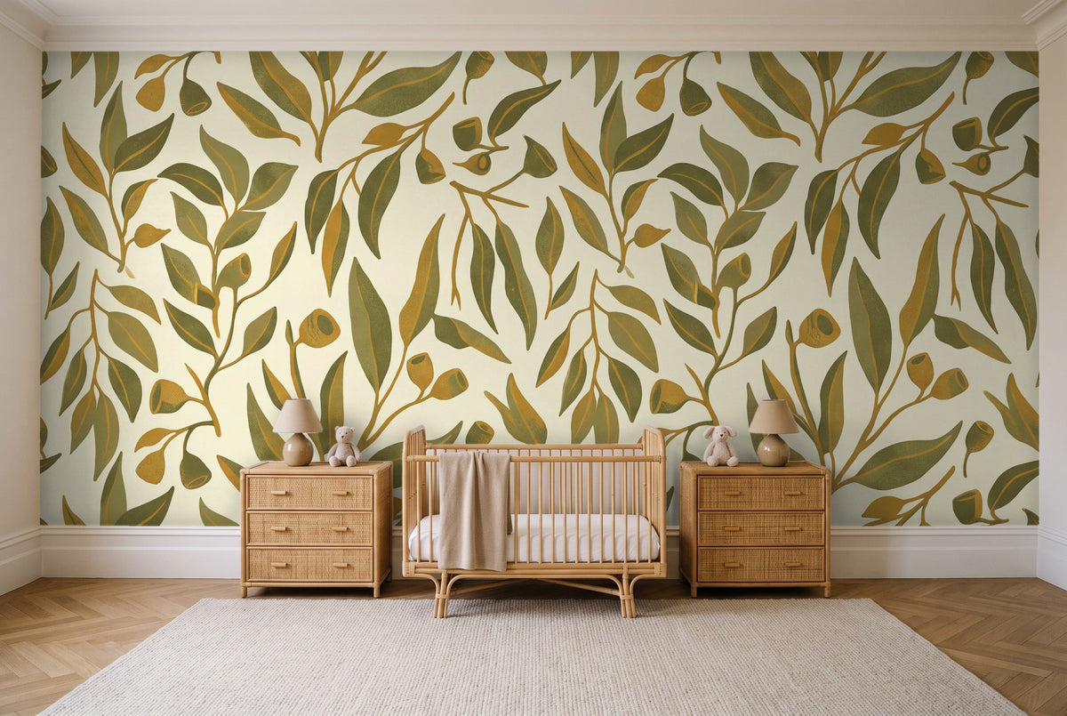 Olive Eucalyptus Botanical Mural in a nursery