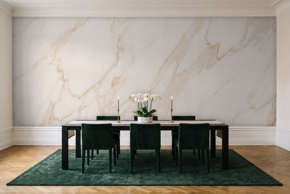 White And Gold Marble Mural in a dining room