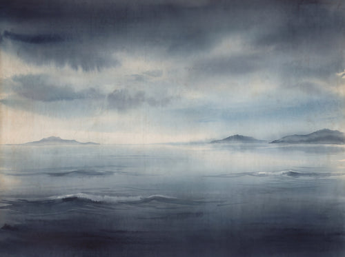 Navy Ocean Landscape Mural sample on the real paper