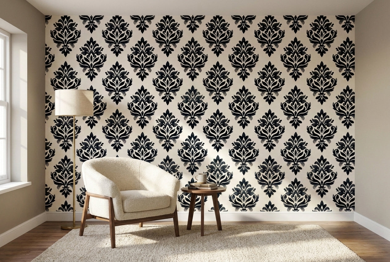 Black Damask Damask Mural in an interior