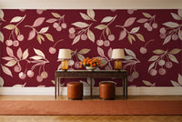 Burgundy Cherry Botanical Mural in an entryway