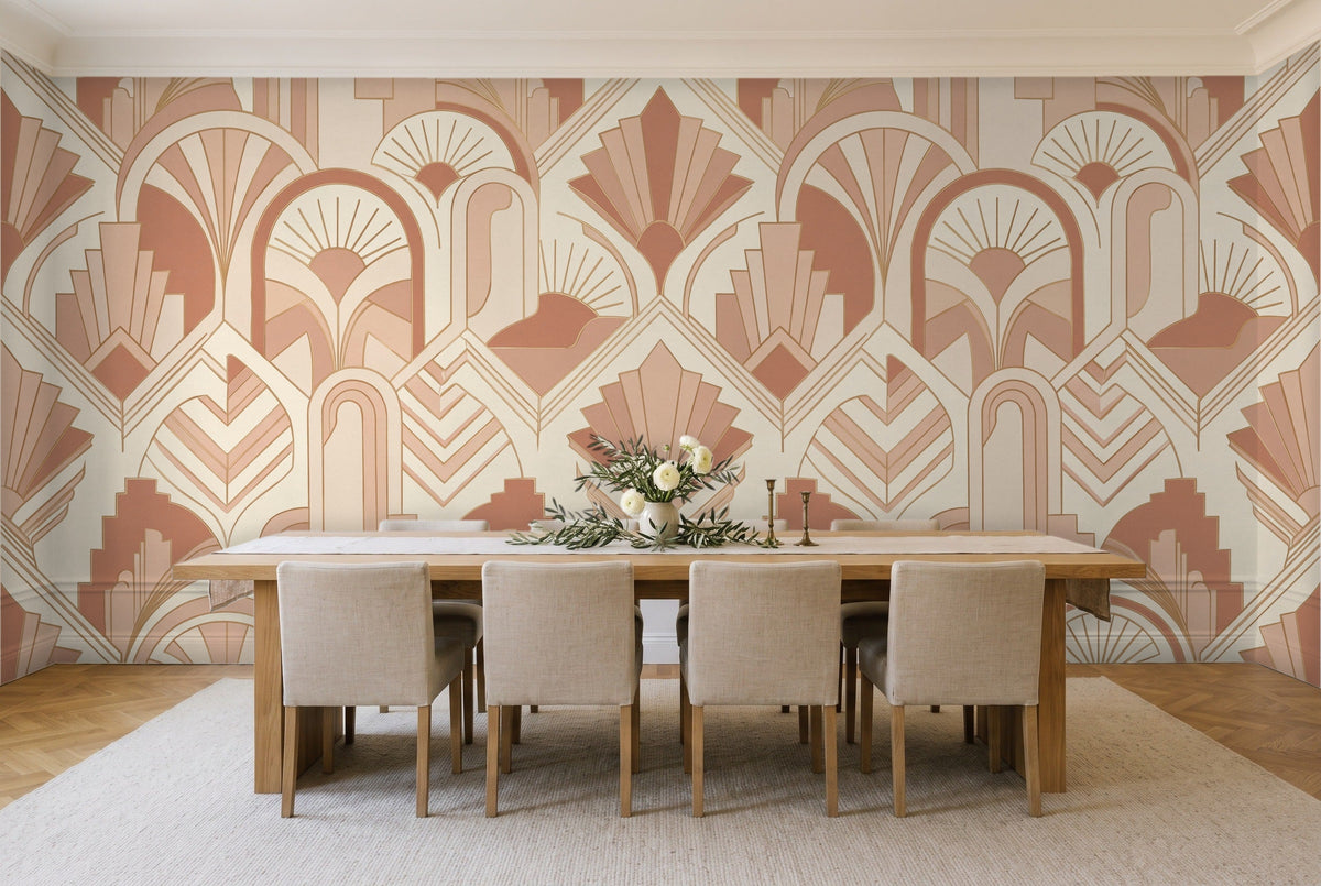 Blush Art Deco Mural in a dining room