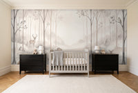 Cream Woodland Animals Landscape Mural in a nursery