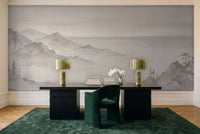 Grey Mountain Landscape Mural in a home office