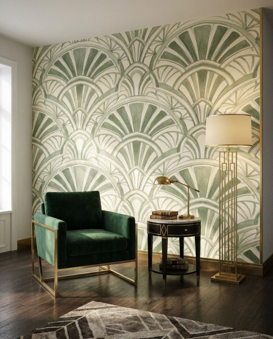 Green Art-deco Art-deco Mural in an interior