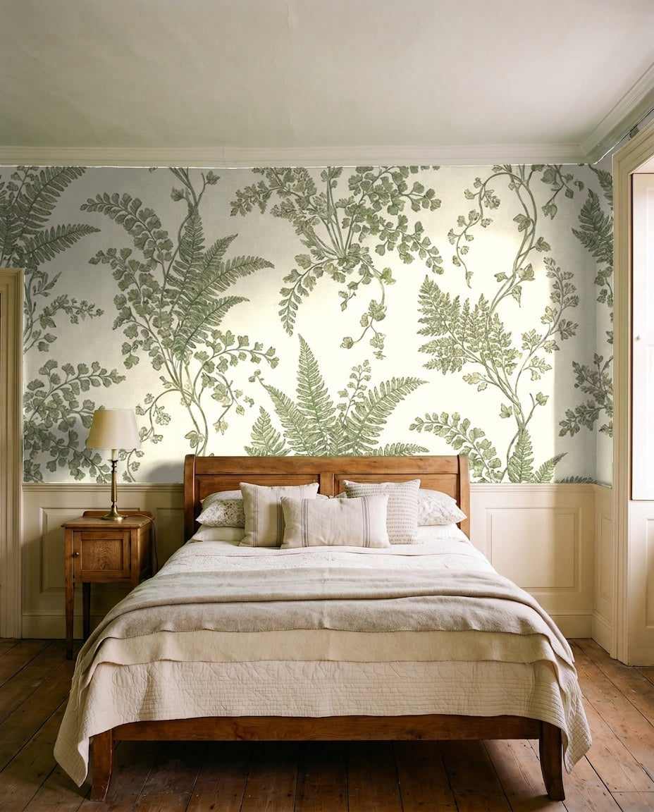Green Fern Botanical Mural on a feature wall