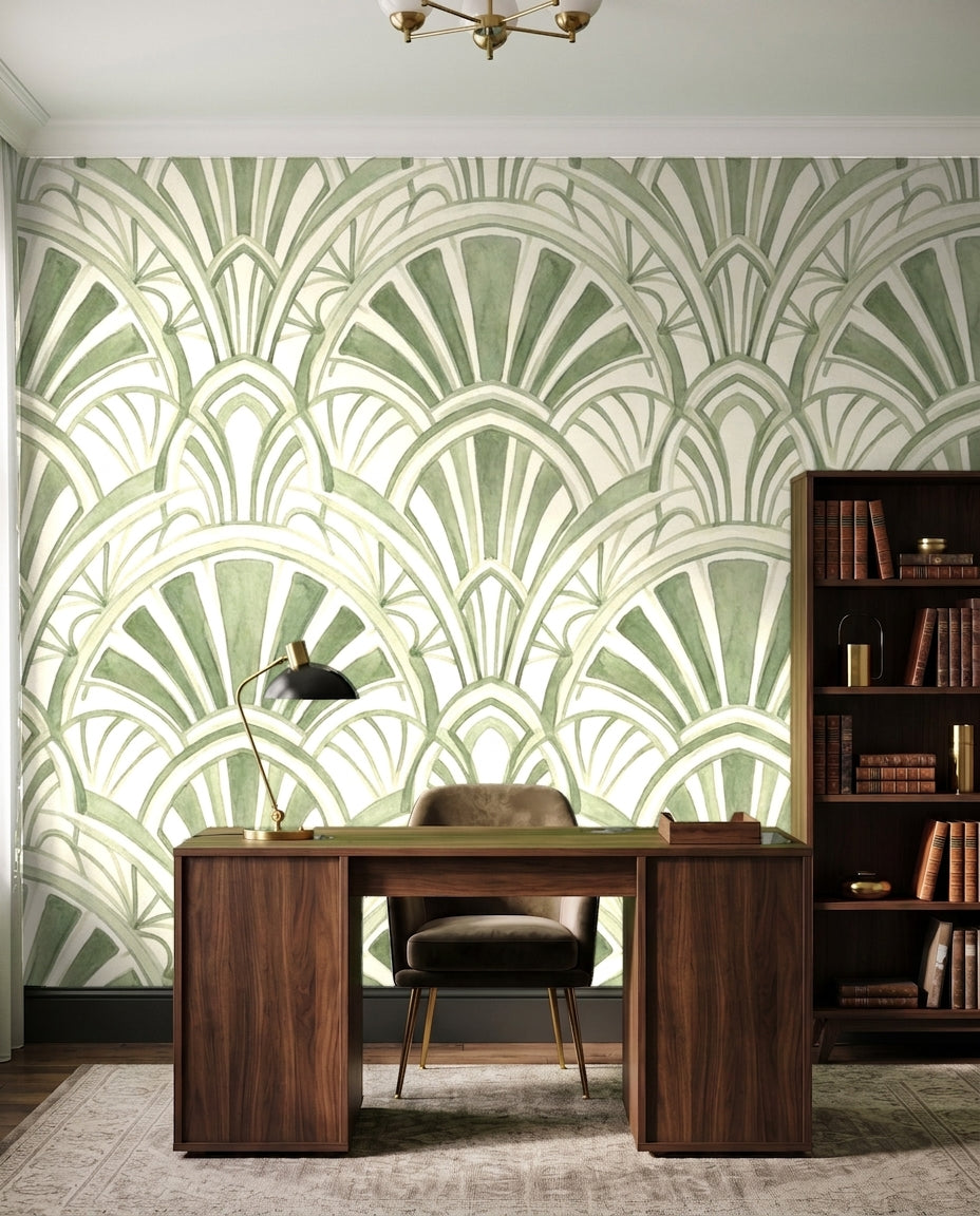 Green Art Deco Mural in an interior