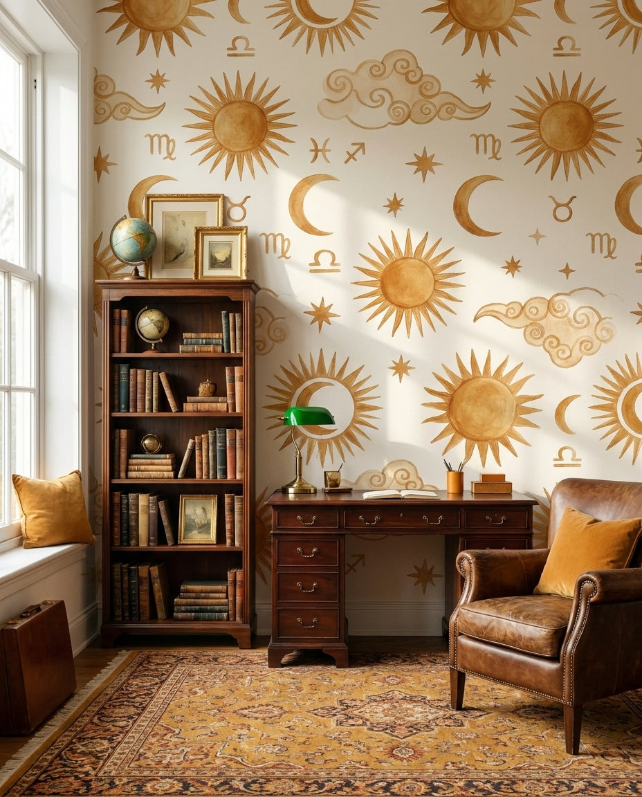 Ochre Celestial Celestial Mural on a feature wall