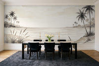Cream Beach Landscape Mural in a dining room