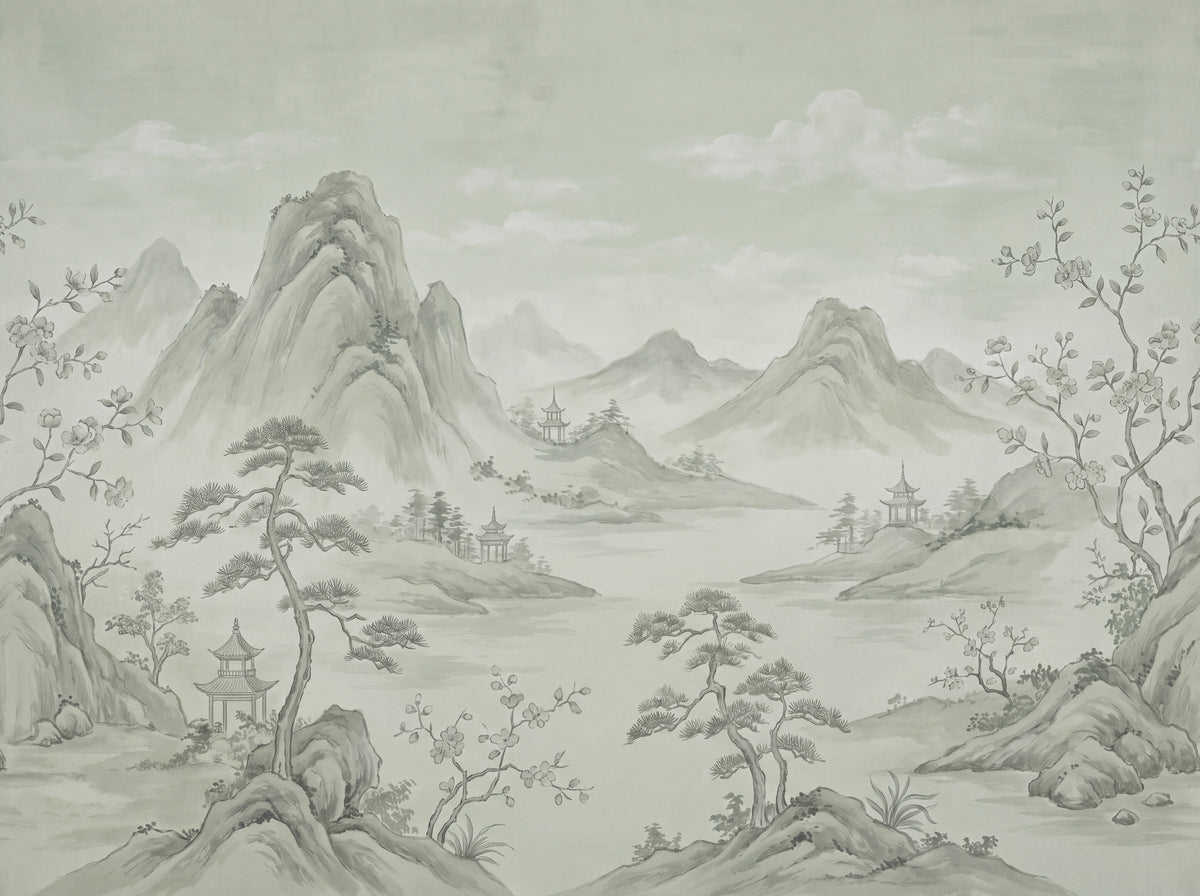 Sage Mountain Landscape Mural placed in your room