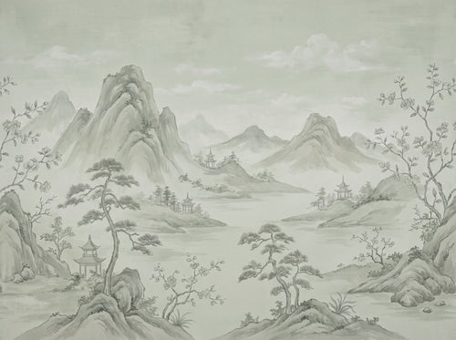 Sage Mountain Landscape Mural sample on the real paper