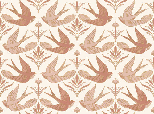 Blush Swallow Animal Mural sample on the real paper