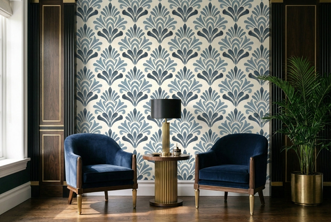 Blue Damask Damask Mural in an interior