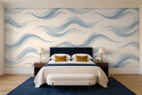 Light Blue Wave Abstract Mural in a bedroom