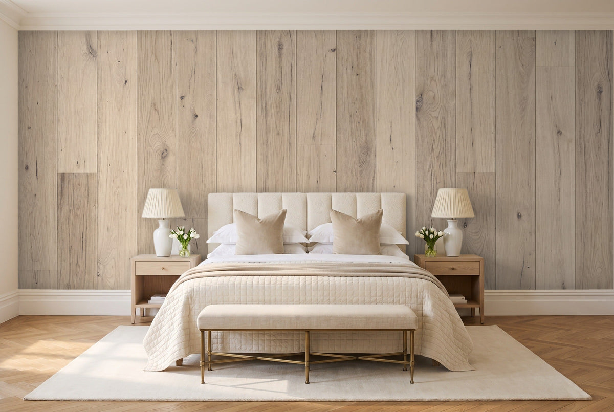 Cream Wood Panel Wood Mural in a bedroom