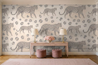 Grey Leopard Animal Mural in an entryway
