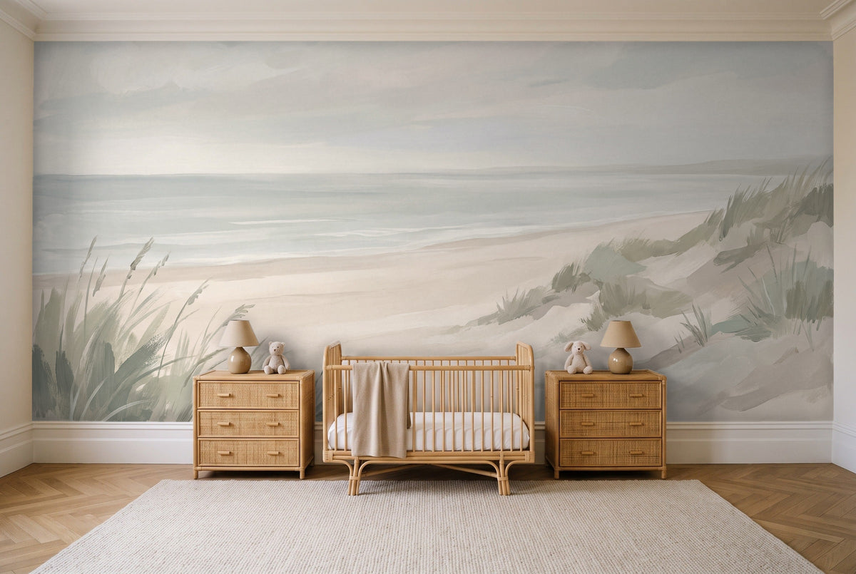 Sage Beach Landscape Mural in a nursery