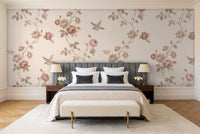 Blush Rose Floral Mural in a bedroom