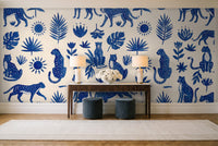 Blue And White Cheetah Animal Mural in an entryway