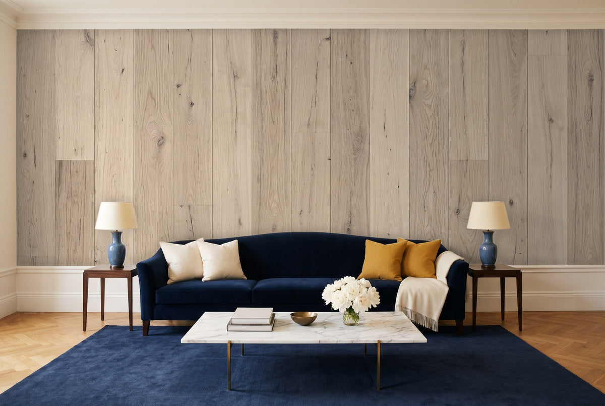 Cream Wood Panel Wood Mural in a living room