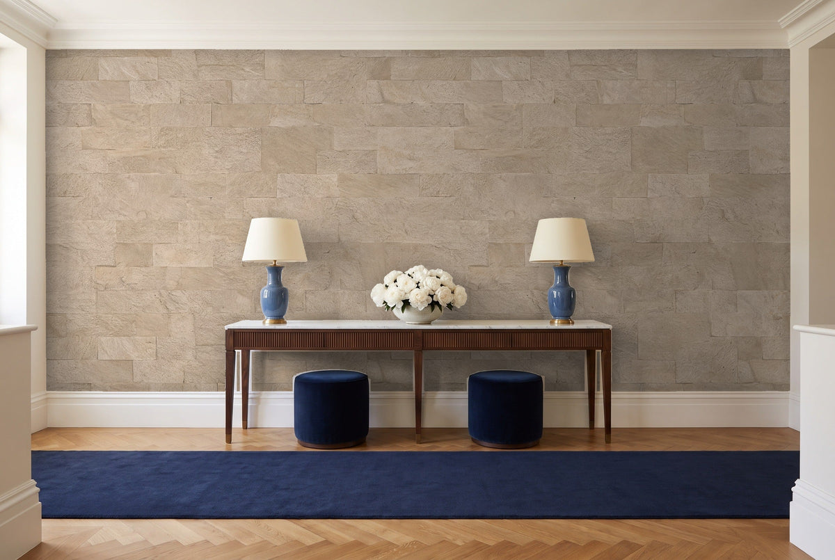 Beige Stone Mural in an entryway
