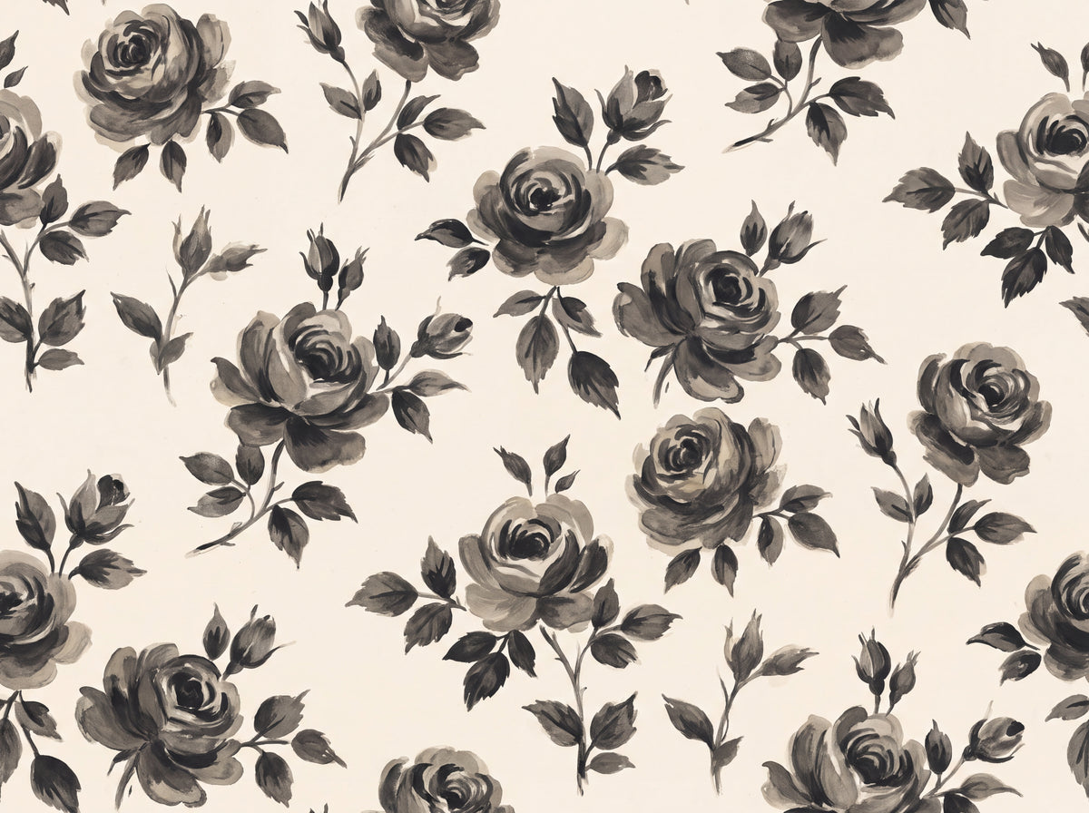 Black And White Rose Floral Mural placed in your room