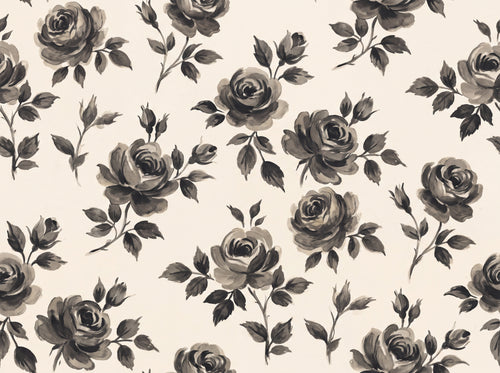 Black And White Rose Floral Mural sample on the real paper