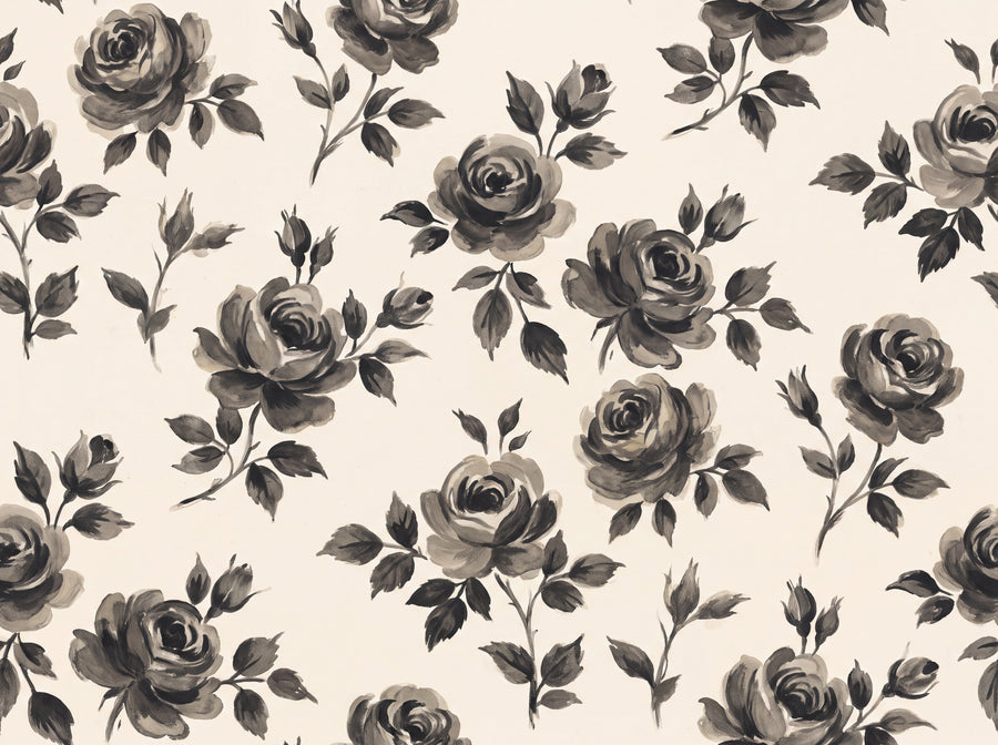 Black And White Rose Floral Mural