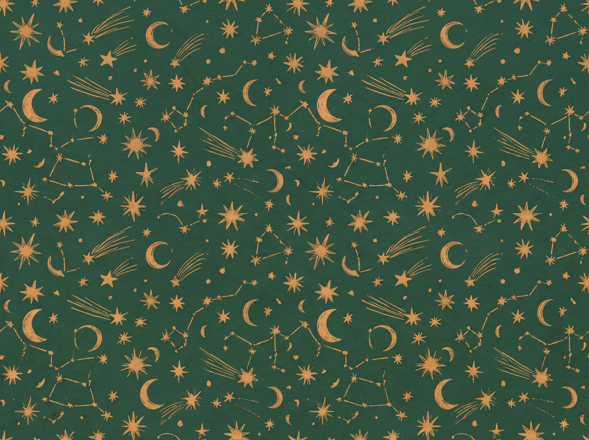 Green And Gold Stars Celestial Mural design