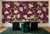 Burgundy Brushstroke Abstract Mural in a home office