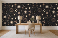 Charcoal Stars Celestial Mural in a home office