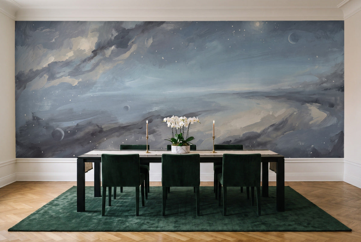 Blue Galaxy Celestial Mural in a dining room