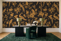 Black And Gold Parrot Animal Mural in a home office